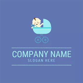 Children & Childcare Logo Green Baby Carriage and Cute Kids logo design