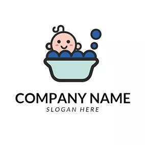 Ear Logo Green Bathtub and Cute Baby logo design