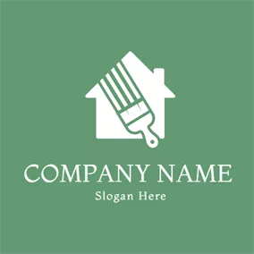 Home Improvement Logo Green Brush and White House logo design