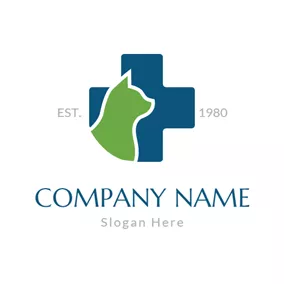 Veterinary Logo Green Cat and Blue Cross logo design