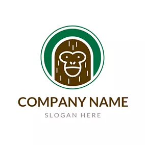 Monkey Logo Green Circle and Brown Monkey logo design
