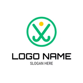 Hockey Logo Green Circle and Crossed Hockey Stick logo design