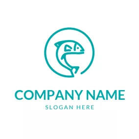 Emblem Logo Green Circle and Fish logo design
