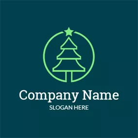 聖誕節Logo Green Circle and Simple Christmas Tree logo design