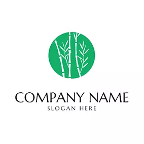 Bamboo Logo Green Circle and Slender Bamboo logo design
