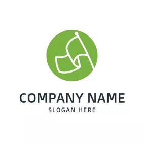 Flag Logo Green Circle and White Flag logo design