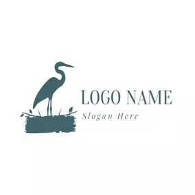 Bird Nest Logo Green Crane and Bird Nest logo design