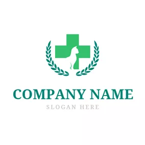 貓Logo Green Cross and White Cat logo design