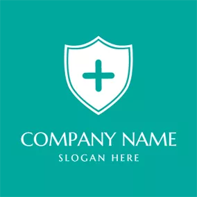 诊所 Logo Green Cross and White Shield logo design