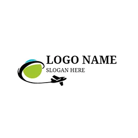 Travel Agency Logo Green Earth and Black Airplane logo design
