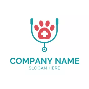 Veterinary Logo Green Echometer and Red Paw logo design