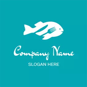 Food & Drink Logo Green Fork and White Fish logo design