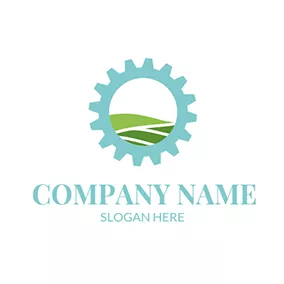 Industrial Logo Green Grassland and Gear Icon logo design