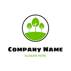 Emblem Logo Green Grassland and Tree logo design