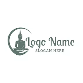 Emblem Logo Green Hand and Buddha Icon logo design