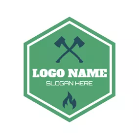 Travel & Hotel Logo Green Hexagon and Crossed Axe logo design