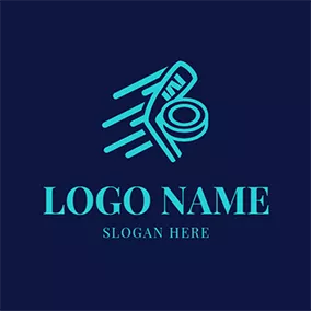 Hockey Logo Green Hockey Stick and Hockey Ball logo design