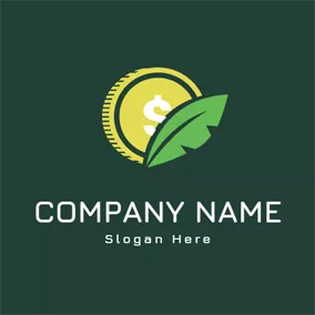 Gold Logo Green Leaf and Coin logo design