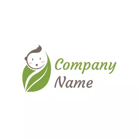 Children & Childcare Logo Green Leaf and Cute Baby logo design