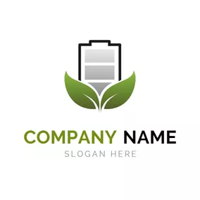 Battery Logo Green Leaf and Gray Battery logo design