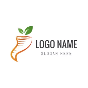 Tornado Logo Green Leaf and Orange Hurricane logo design