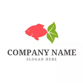 魚のロゴ Green Leaf and Red Fish logo design