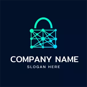 區塊鏈 Logo Green Lock Shape and Blockchain logo design