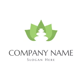 Stone Logo Green Lotus and White Stone logo design