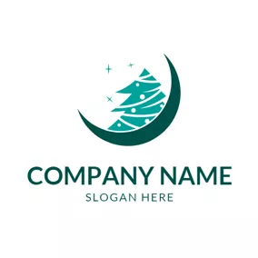 聖誕節Logo Green Moon and Christmas Tree logo design