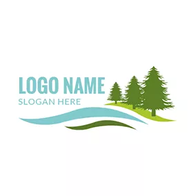 Life Logo Green Mountain and Tree Icon logo design