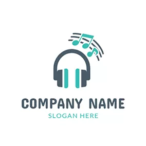 耳机 Logo Green Note and Wireless Headphone logo design