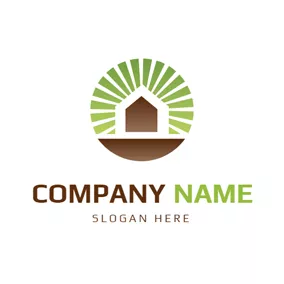 Construction Logo Green Rays and Brown House logo design