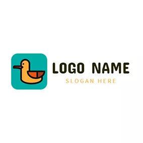 鴨Logo Green Square and Yellow Duck logo design