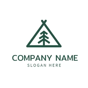 Travel & Hotel Logo Green Tree and Abstract Tent logo design
