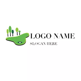 Emblem Logo Green Tree and Golf Course logo design