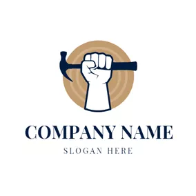 Woodworking Logo Hammer and Woodworking Worker logo design