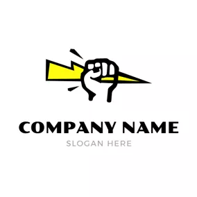 Thunder Logo Hand and Lightning Icon logo design