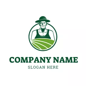 Agriculture Logo Happy Farmer and Grassland logo design