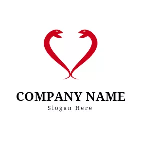 Snake Logo Heart Shape and Red Snake logo design