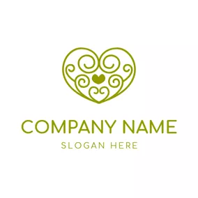 Vine Logo Heart Shaped Green Curly Wine logo design