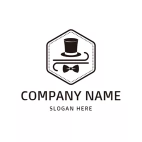 Fashion & Beauty Logo Hexagon Encircled Hat and Bowtie logo design