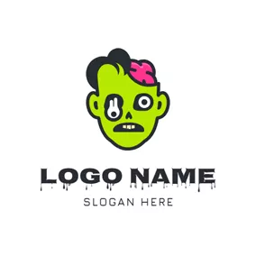 Death Logo Horrific Green Zombie Head logo design