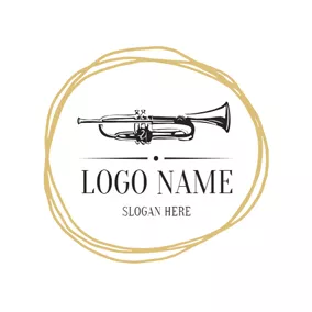 Music Logo Irregular Circle and Trumpet logo design