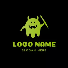 Logótipo Pintura Little Monster and Paint Brush logo design