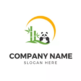 パンダのロゴ Lovely Panda and Green Bamboo logo design