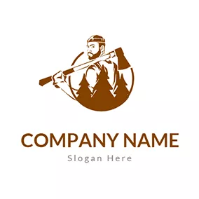Saw Logo Lumberjack With Axe and Tree logo design