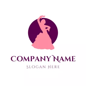 Logo De La Danse Maroon Circle and Pink Dancer logo design