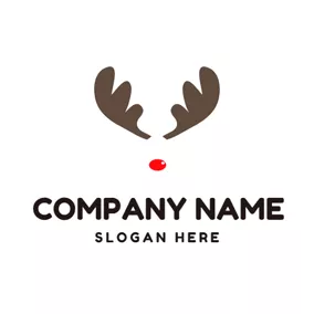 聖誕節Logo Maroon Elk Antlers and Red Nose logo design