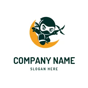 Samurai Logo Moon and Ninja Icon logo design