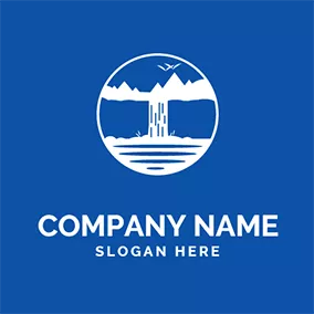 Logo De La Montagne Mountain River Circle Waterfall logo design